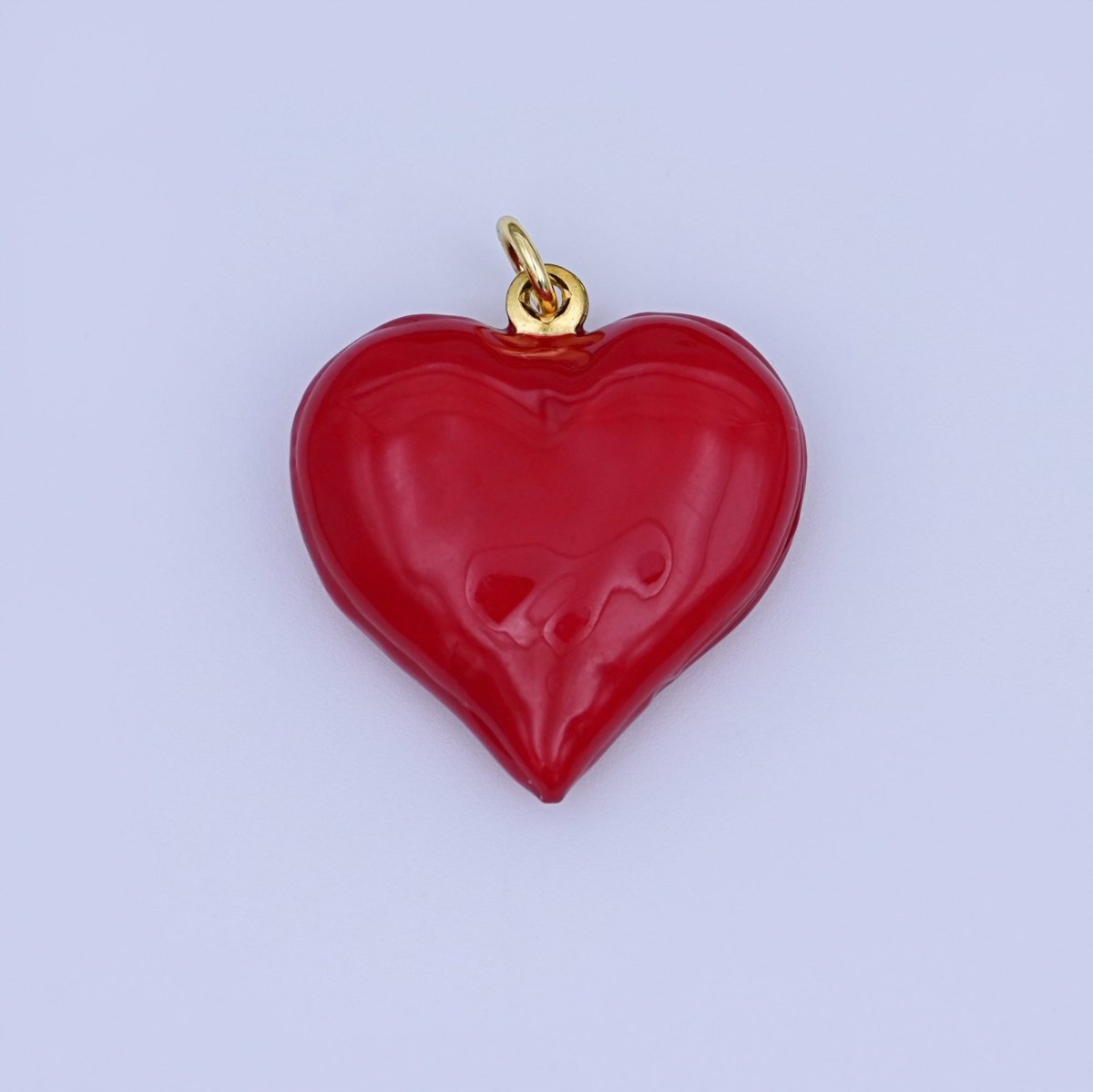 24K Gold Filled 23.8mm Red Enamel Heart 3D Multidimensional Charm | W186