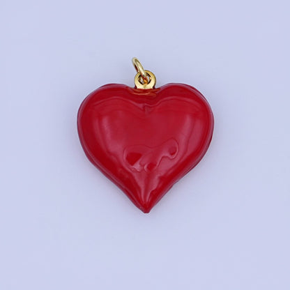 24K Gold Filled 23.8mm Red Enamel Heart 3D Multidimensional Charm | W186