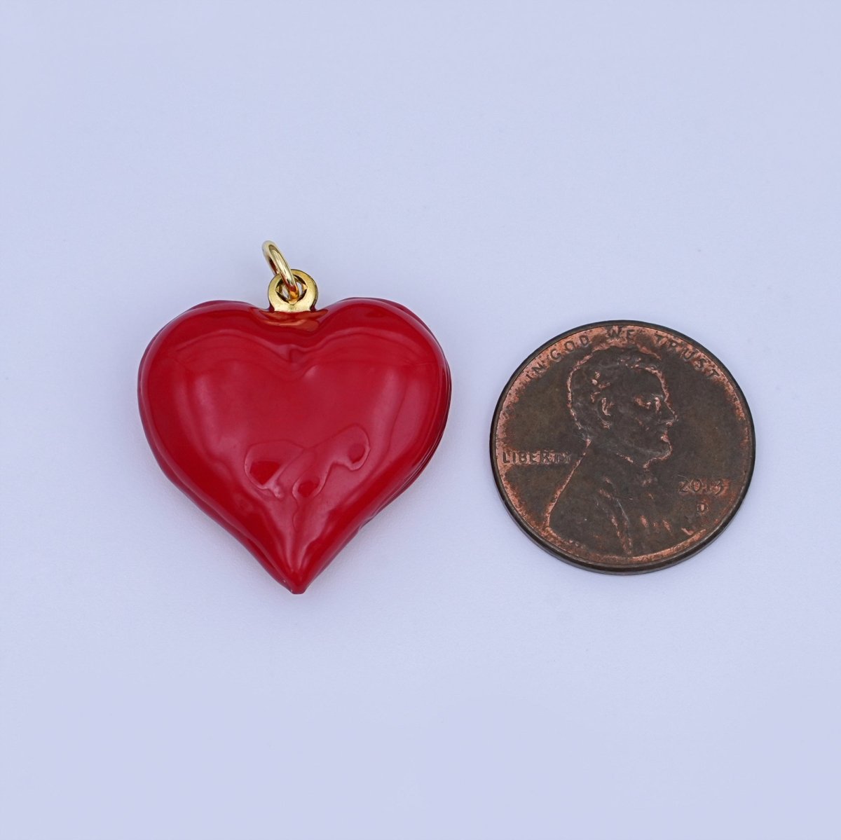 24K Gold Filled 23.8mm Red Enamel Heart 3D Multidimensional Charm | W186