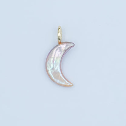 24K Gold Filled 23mm Freshwater Pearl Crescent Moon Celestial Pendant | P1660.