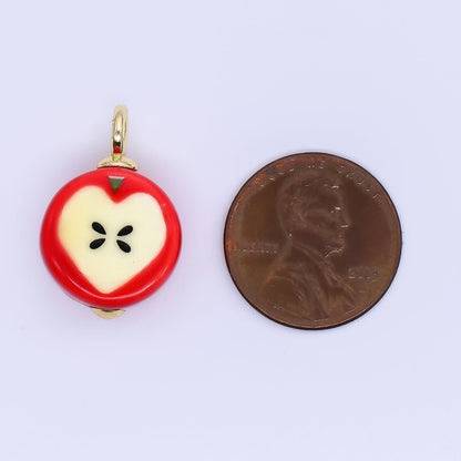 24K Gold Filled 23mm Glass Red Apple Core Dainty Charm | E793