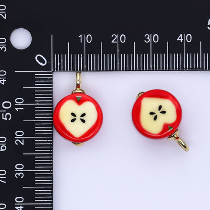 24K Gold Filled 23mm Glass Red Apple Core Dainty Charm | E793