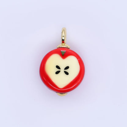 24K Gold Filled 23mm Glass Red Apple Core Dainty Charm | E793