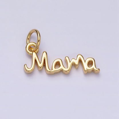 24K Gold Filled 23mm "Mama" Handwritten Script Sideway Charm | AC1420