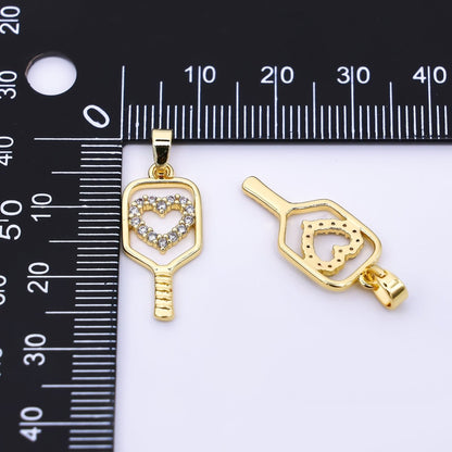 24K Gold Filled 23mm Micro Paved CZ Heart for Paddle Pickle Ball Racket Sport Charm | AH-475