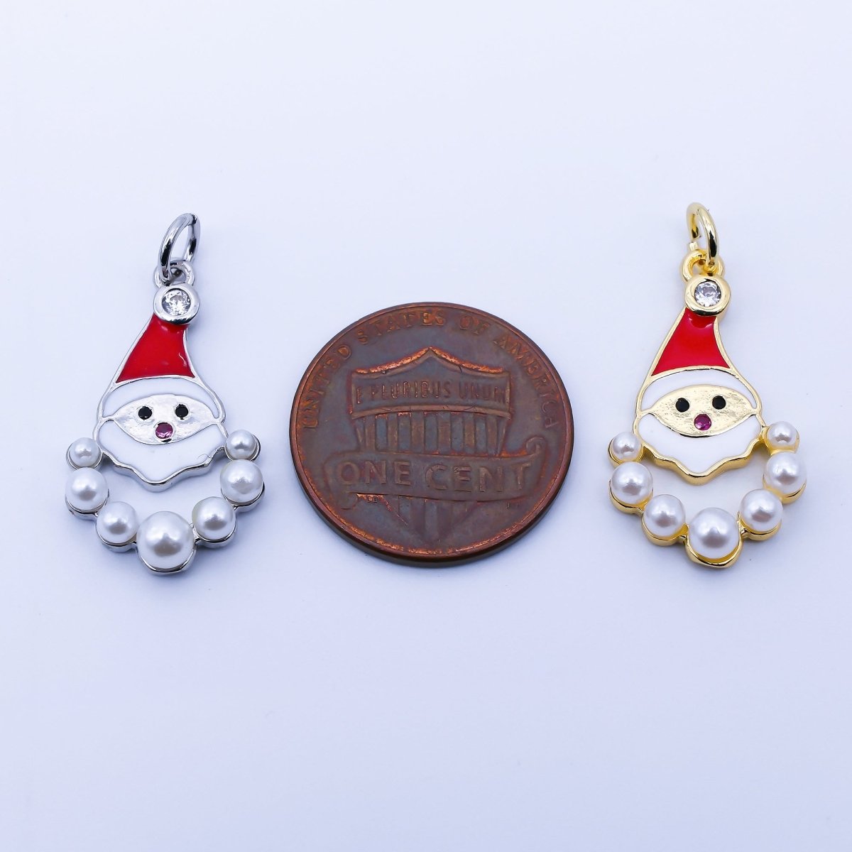 24K Gold Filled 23mm Shell Pearl Enamel Santa Claus Charm in Gold &amp; Silver | C939