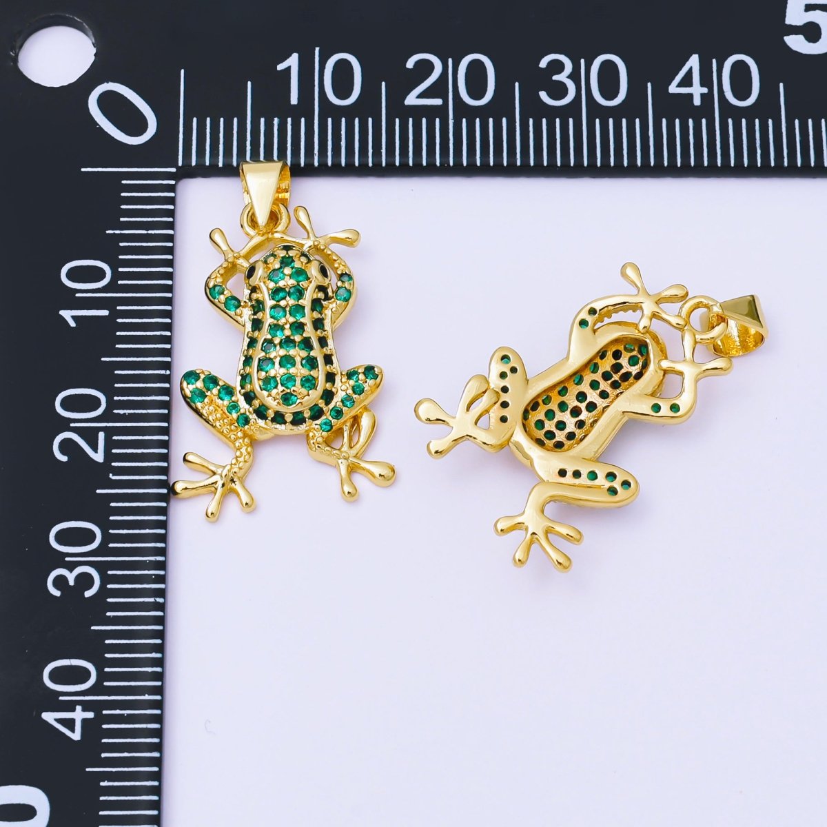 24K Gold Filled 24mm Green Micro Paved CZ Frog Pendant | AA1622
