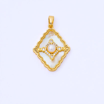 24K Gold Filled 24mm Micro Paved CZ Mother of Pearl Dazzling Rhombus Pendant | AA1653