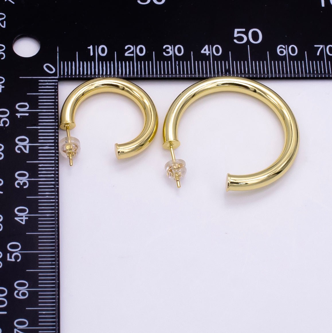 24K Gold Filled 25mm, 35mm Minimalist C-Shaped Hoop Earrings | Q266 Q267