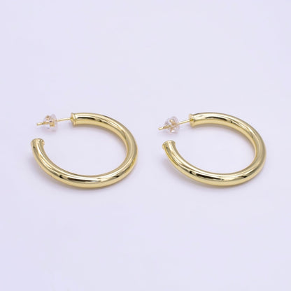 24K Gold Filled 25mm, 35mm Minimalist C-Shaped Hoop Earrings | Q266 Q267