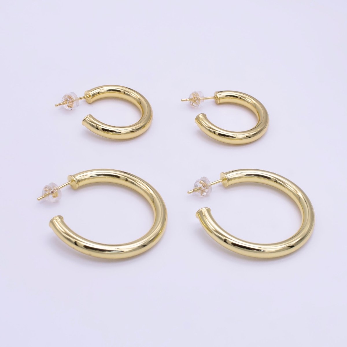 24K Gold Filled 25mm, 35mm Minimalist C-Shaped Hoop Earrings | Q266 Q267