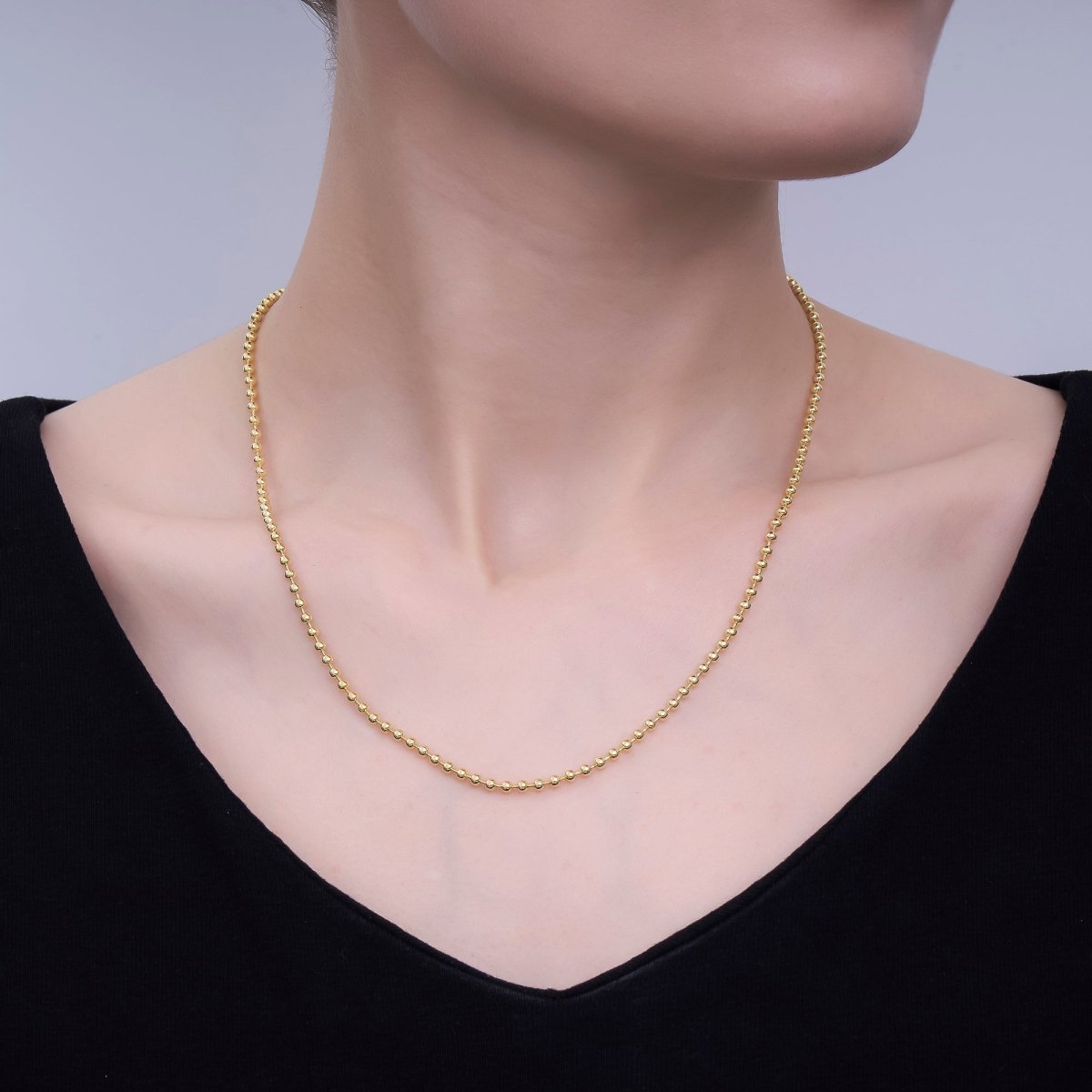 24K Gold Filled 2.5mm Bead Ball 22.5 Inch Chain Necklace | WA-3175
