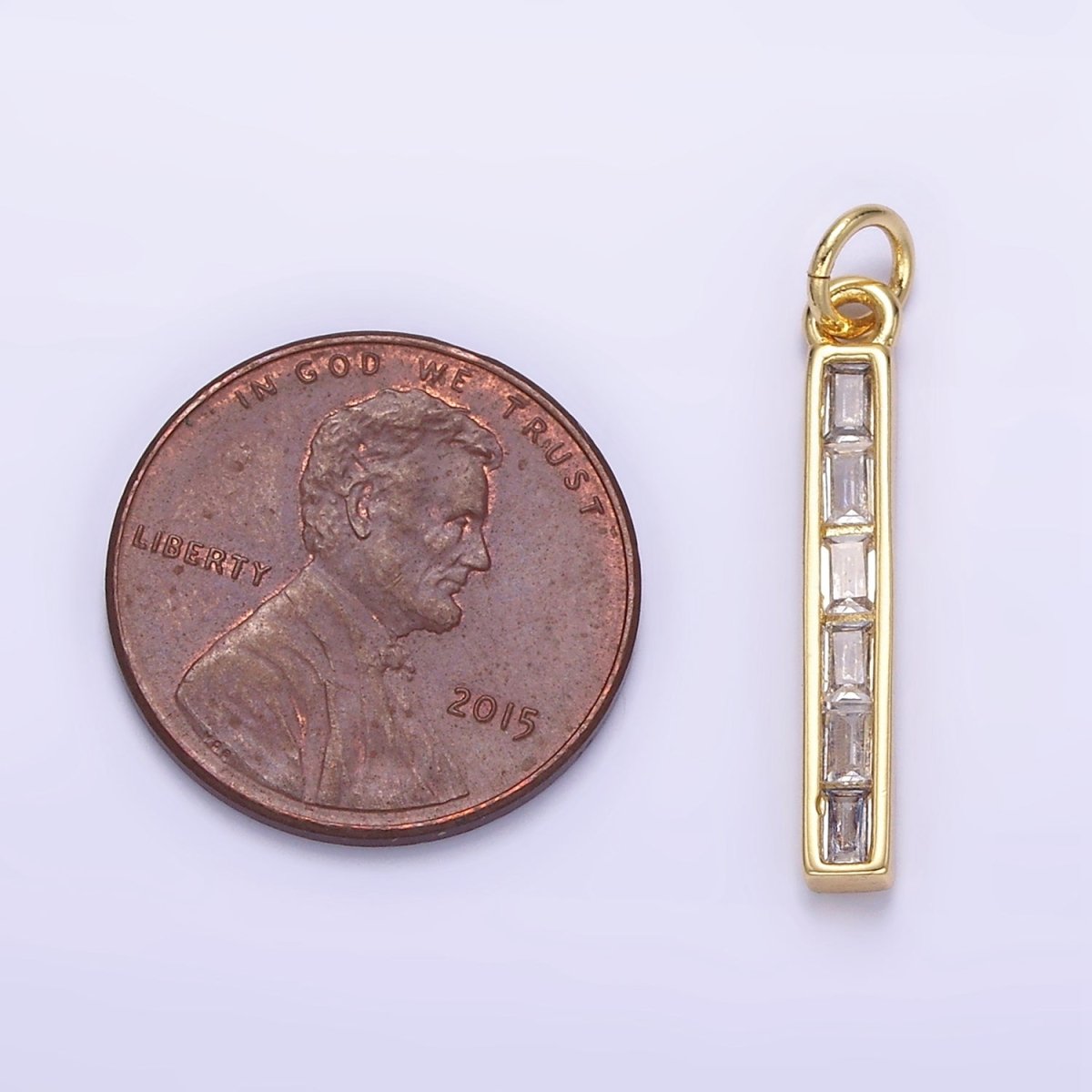 24K Gold Filled 25mm Clear Baguette CZ Linear Bar Charm | E348