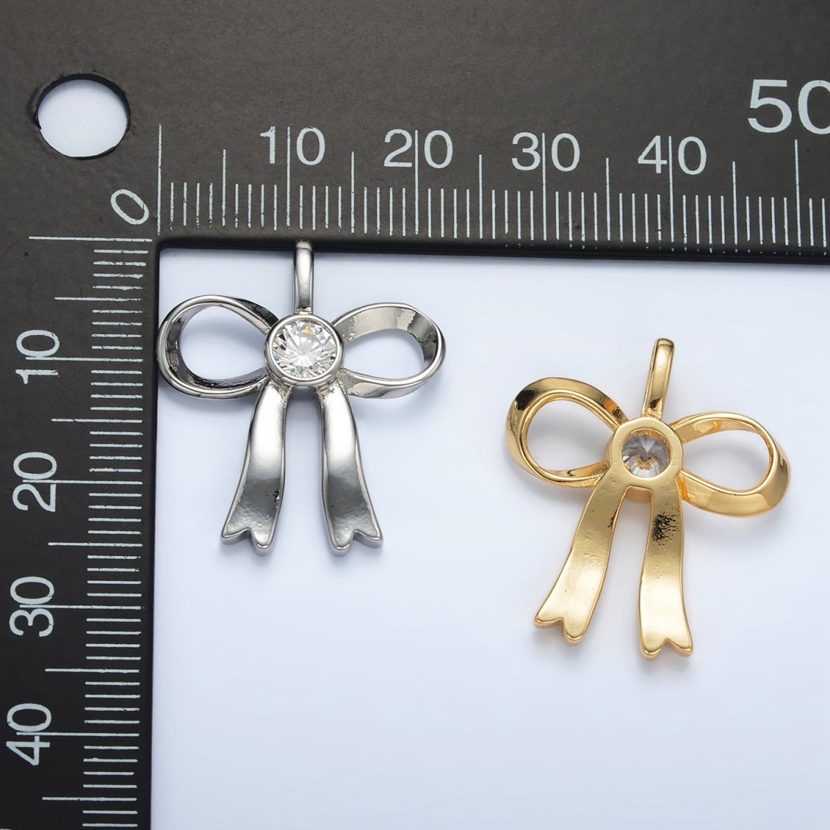 24K Gold Filled 25mm CZ Ribbon Bow Pendant in Gold &amp; Silver | AA1411