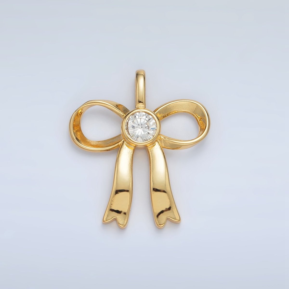 24K Gold Filled 25mm CZ Ribbon Bow Pendant in Gold &amp; Silver | AA1411