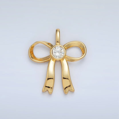 24K Gold Filled 25mm CZ Ribbon Bow Pendant in Gold &amp; Silver | AA1411