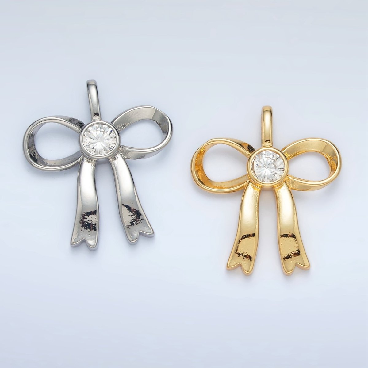 24K Gold Filled 25mm CZ Ribbon Bow Pendant in Gold &amp; Silver | AA1411