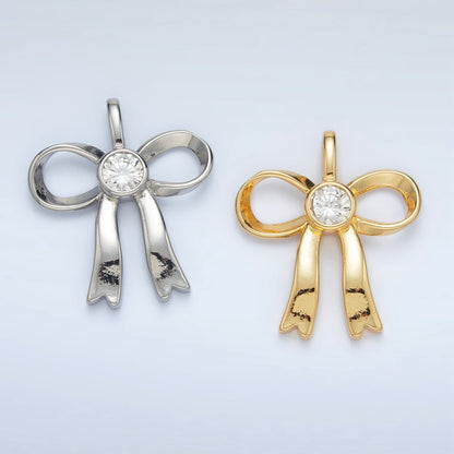 24K Gold Filled 25mm CZ Ribbon Bow Pendant in Gold &amp; Silver | AA1411