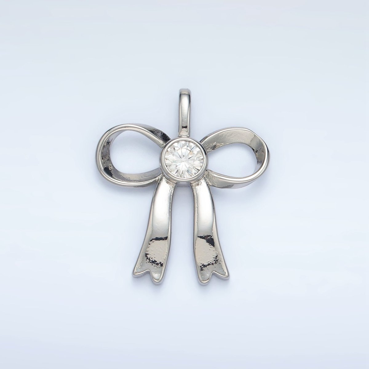 24K Gold Filled 25mm CZ Ribbon Bow Pendant in Gold &amp; Silver | AA1411