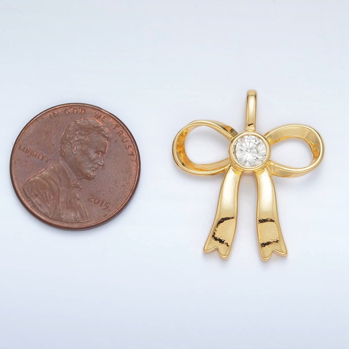 24K Gold Filled 25mm CZ Ribbon Bow Pendant in Gold &amp; Silver | AA1411