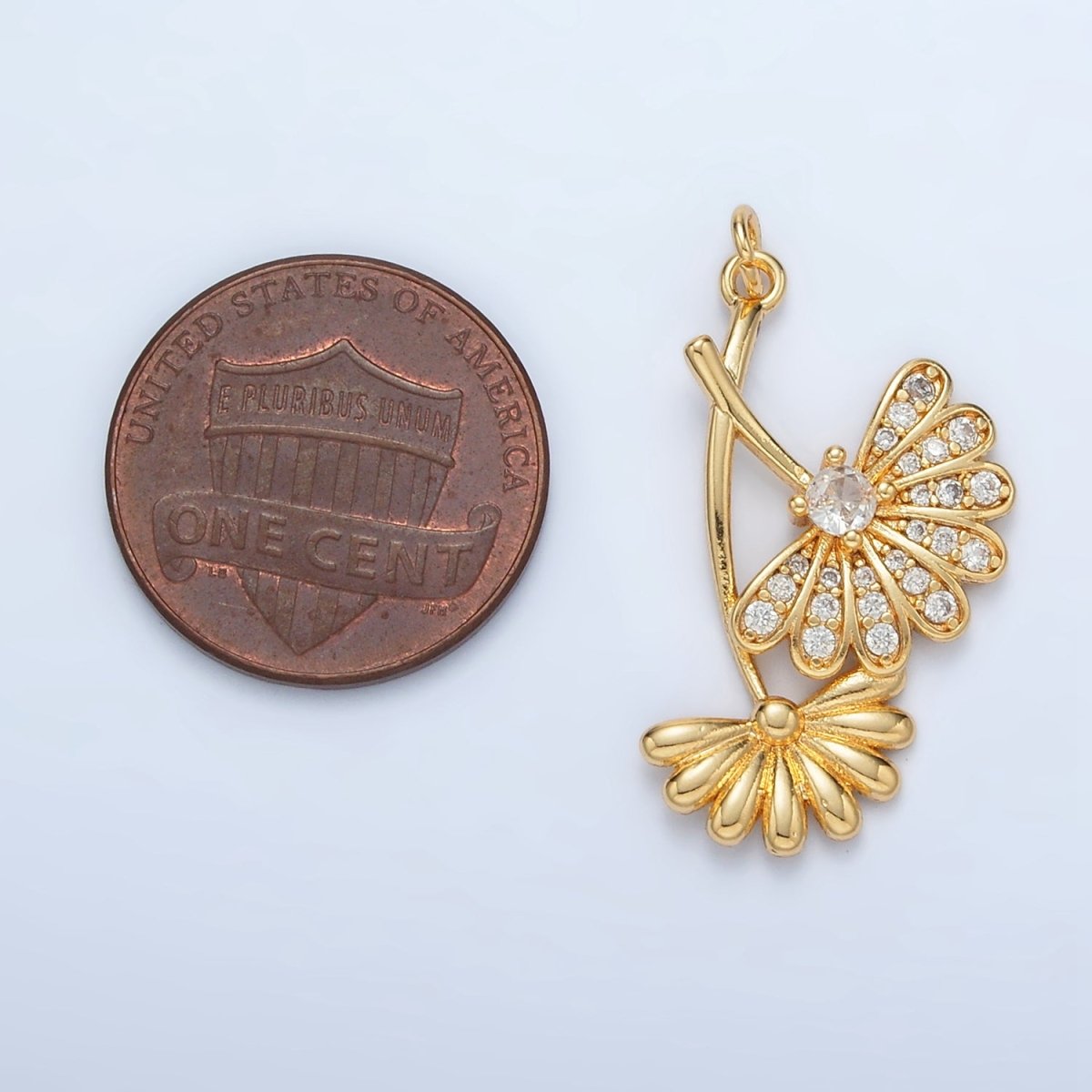 24K Gold Filled 25mm Micro Paved CZ Double Flower Plant Charm | AC140