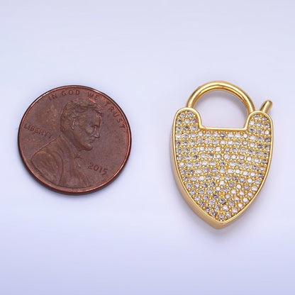 24K Gold Filled 25mm Micro Paved CZ Filigree Padlock Findings | Z1029