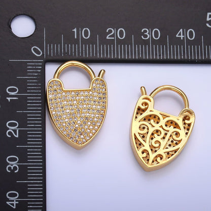 24K Gold Filled 25mm Micro Paved CZ Filigree Padlock Findings | Z1029