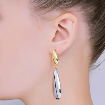 24K Gold Filled 25mm Mixed Metal Teardrop Drop Stud Earrings | AJ110