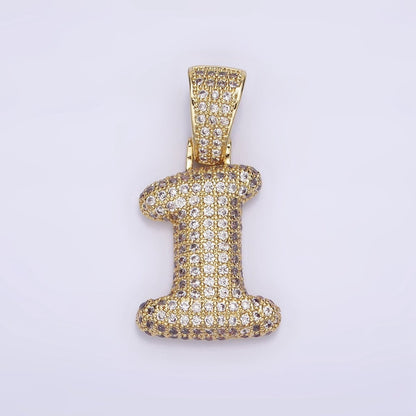 24K Gold Filled 25mm Number 0-9 ballon Clear Micro Paved CZ Pendant | AA695 - AA704