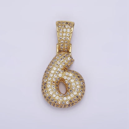 24K Gold Filled 25mm Number 0-9 ballon Clear Micro Paved CZ Pendant | AA695 - AA704