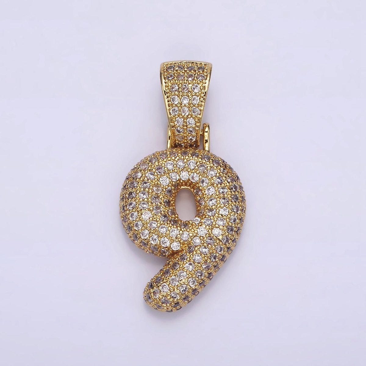 24K Gold Filled 25mm Number 0-9 ballon Clear Micro Paved CZ Pendant | AA695 - AA704