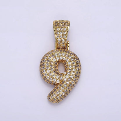 24K Gold Filled 25mm Number 0-9 ballon Clear Micro Paved CZ Pendant | AA695 - AA704