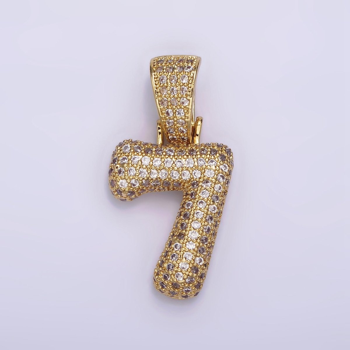 24K Gold Filled 25mm Number 0-9 ballon Clear Micro Paved CZ Pendant | AA695 - AA704