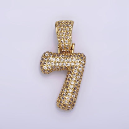 24K Gold Filled 25mm Number 0-9 ballon Clear Micro Paved CZ Pendant | AA695 - AA704
