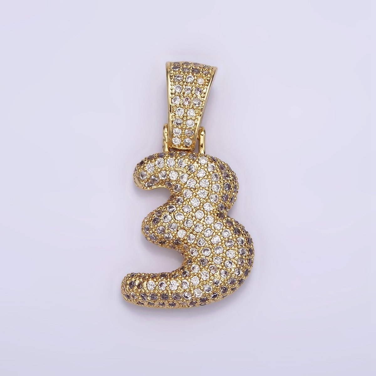 24K Gold Filled 25mm Number 0-9 ballon Clear Micro Paved CZ Pendant | AA695 - AA704