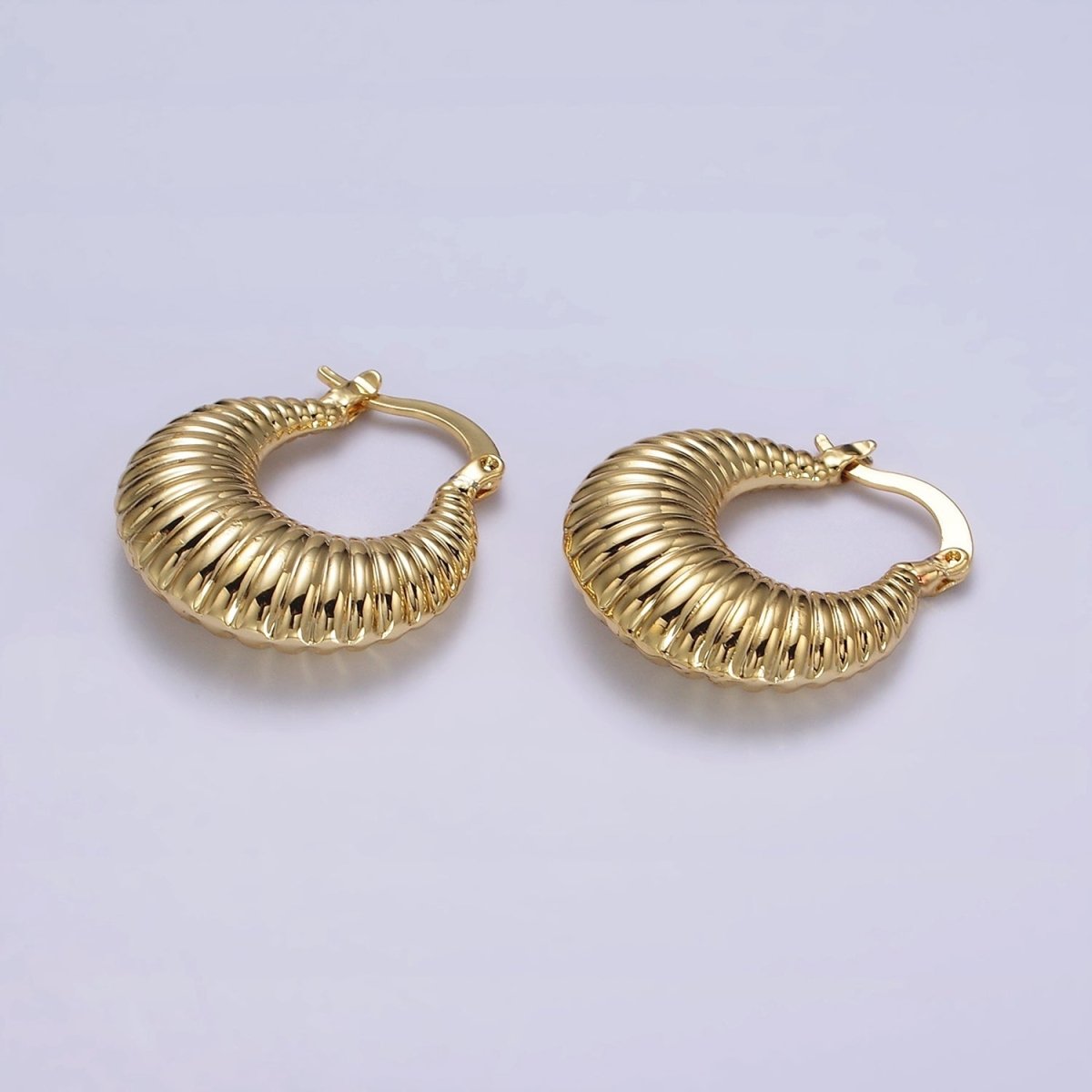 24K Gold Filled 25mm Oblong Chubby Croissant French Lock Latch Hoop Earrings in Gold &amp; Silver | AE-610 AE-611