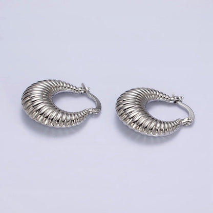 24K Gold Filled 25mm Oblong Chubby Croissant French Lock Latch Hoop Earrings in Gold &amp; Silver | AE-610 AE-611