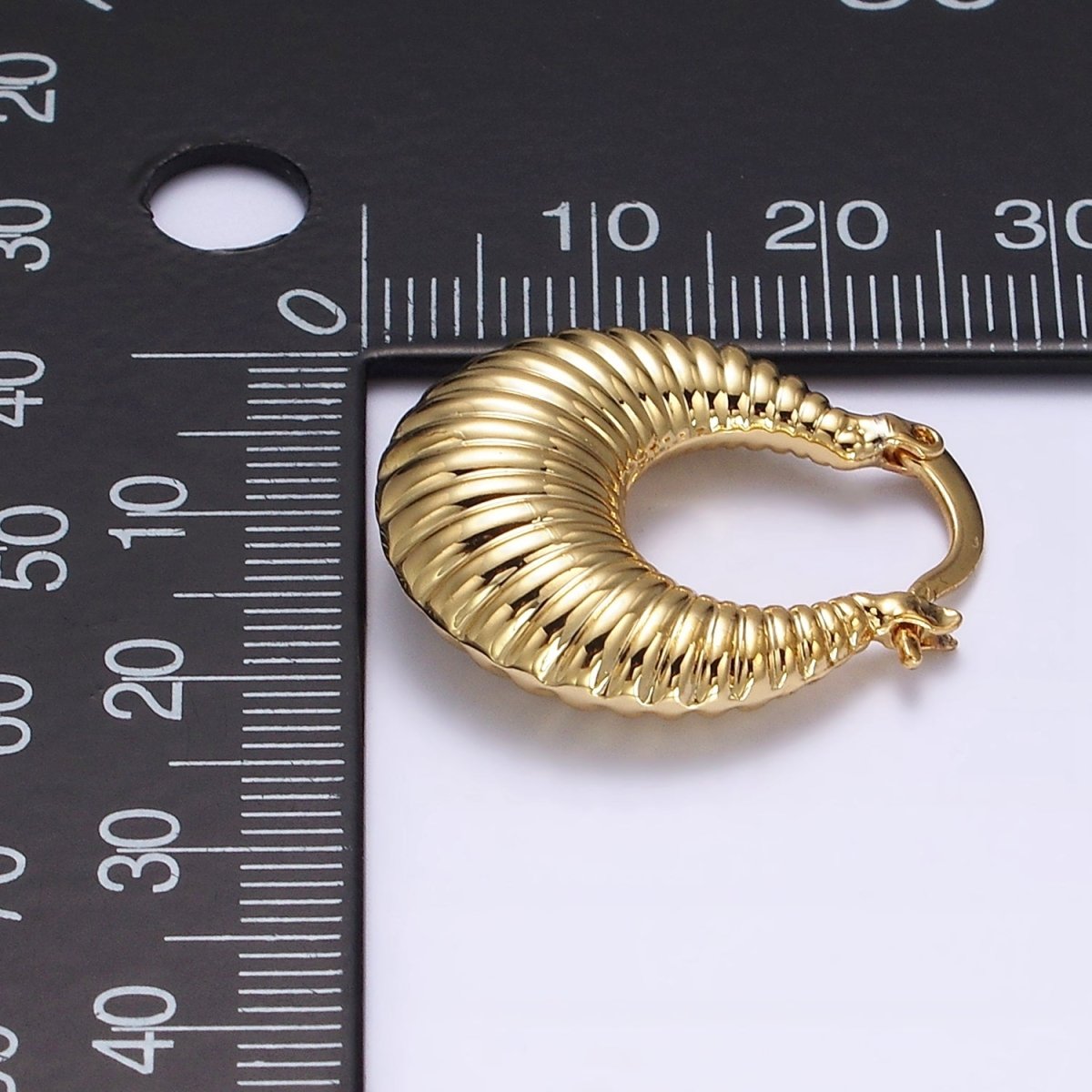 24K Gold Filled 25mm Oblong Chubby Croissant French Lock Latch Hoop Earrings in Gold &amp; Silver | AE-610 AE-611