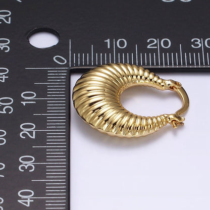 24K Gold Filled 25mm Oblong Chubby Croissant French Lock Latch Hoop Earrings in Gold &amp; Silver | AE-610 AE-611