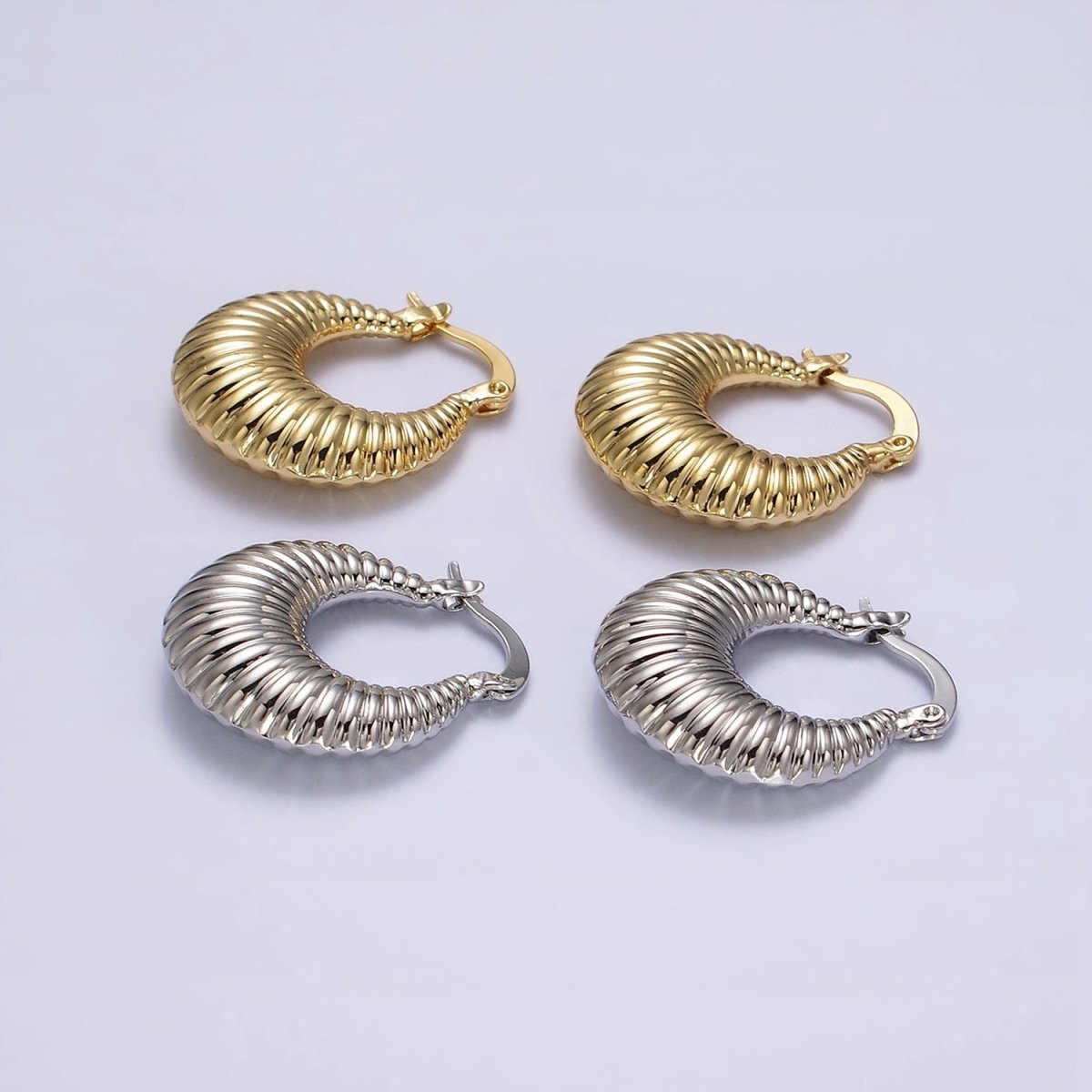 24K Gold Filled 25mm Oblong Chubby Croissant French Lock Latch Hoop Earrings in Gold &amp; Silver | AE-610 AE-611