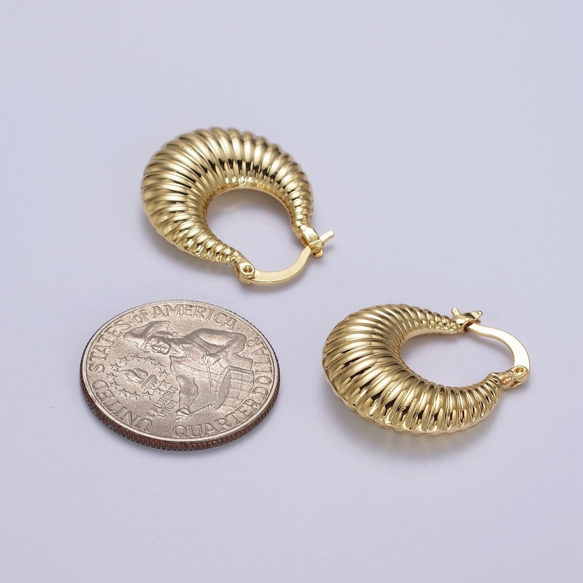 24K Gold Filled 25mm Oblong Chubby Croissant French Lock Latch Hoop Earrings in Gold &amp; Silver | AE-610 AE-611