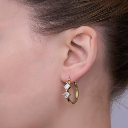 24K Gold Filled 25mm Rhombus CZ Latch Hoop Earrings | AI421