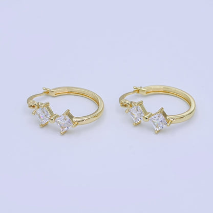 24K Gold Filled 25mm Rhombus CZ Latch Hoop Earrings | AI421