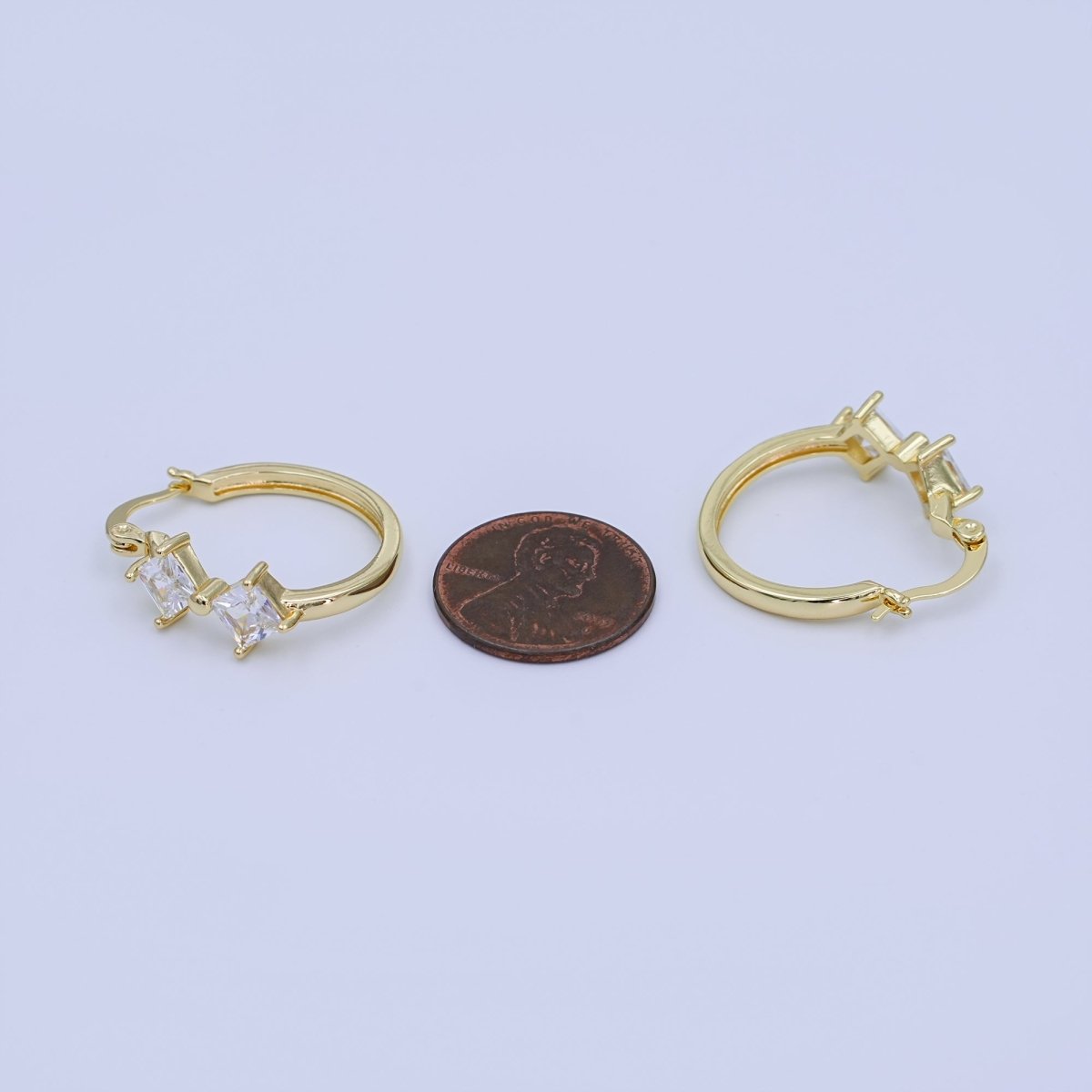 24K Gold Filled 25mm Rhombus CZ Latch Hoop Earrings | AI421