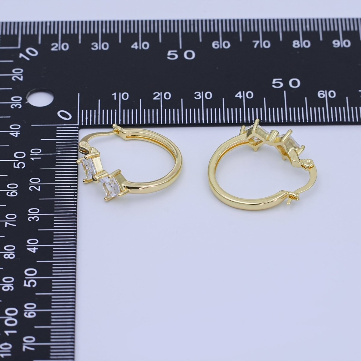 24K Gold Filled 25mm Rhombus CZ Latch Hoop Earrings | AI421
