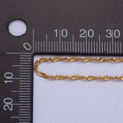 24K Gold Filled 1.7mm Width Singapore Twist Unfinished Chain in Gold &amp; Silver | ROLL-901, ROLL-902 Clearance Pricing
