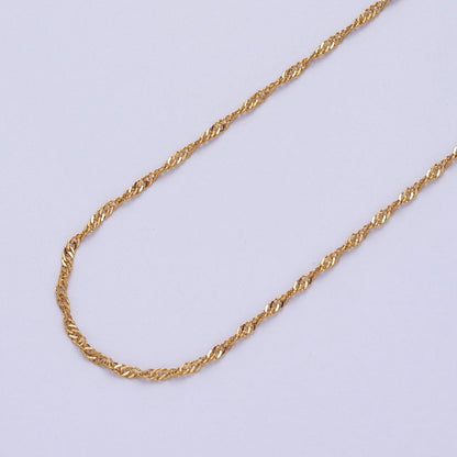 24K Gold Filled 1.7mm Width Singapore Twist Unfinished Chain in Gold &amp; Silver | ROLL-901, ROLL-902 Clearance Pricing