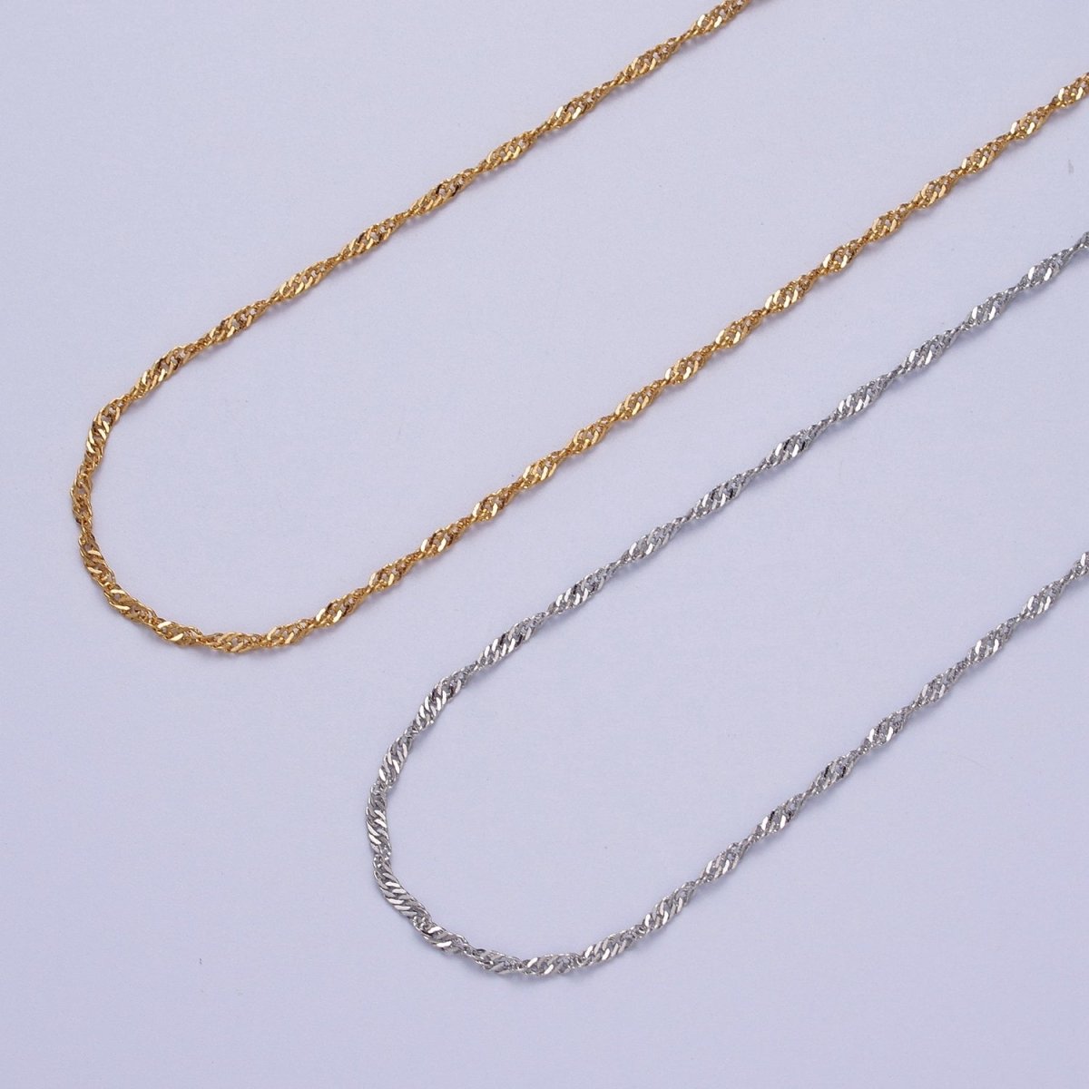 24K Gold Filled 1.7mm Width Singapore Twist Unfinished Chain in Gold &amp; Silver | ROLL-901, ROLL-902 Clearance Pricing