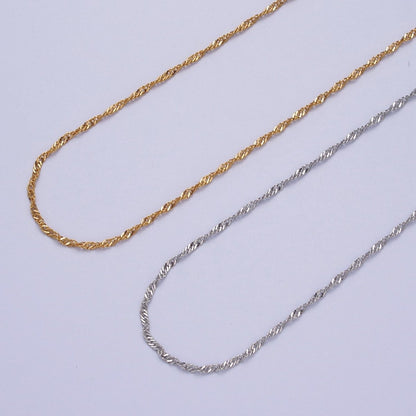 24K Gold Filled 1.7mm Width Singapore Twist Unfinished Chain in Gold &amp; Silver | ROLL-901, ROLL-902 Clearance Pricing