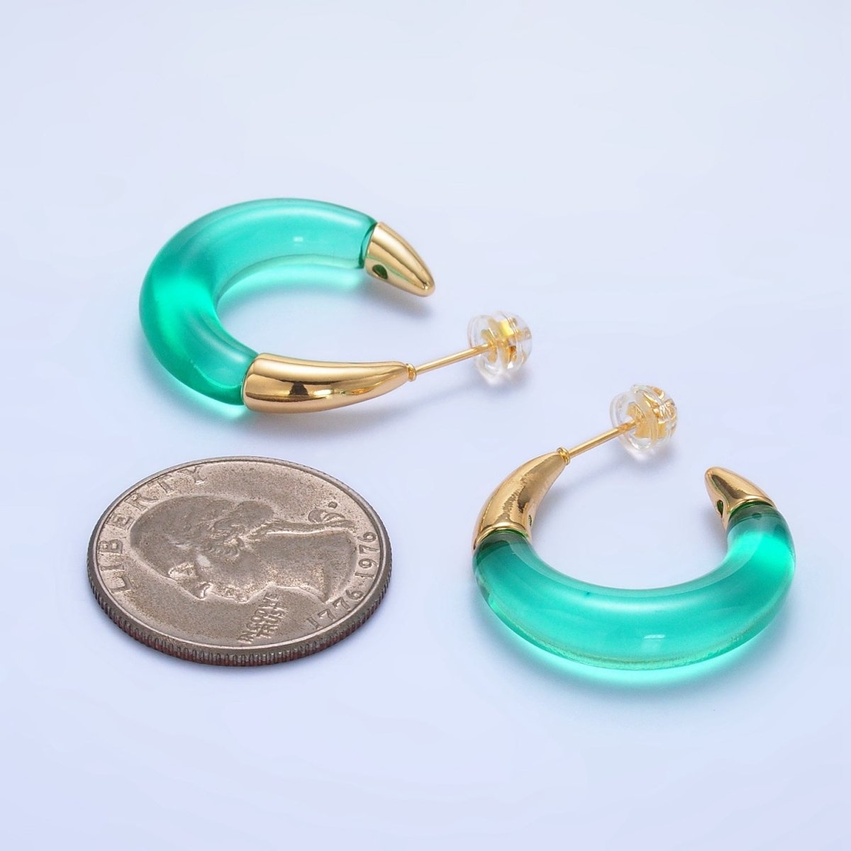 24K Gold Filled 26mm Resin Gold Edged C-Shaped Hoop Earrings | P184 - P21